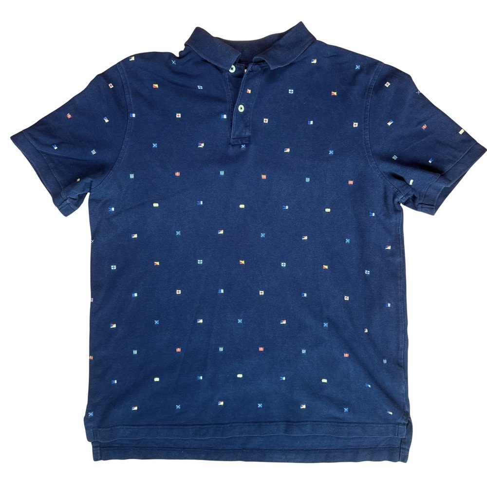 Merona Navy Blue Polo Shirt with Nautical Flag Embroidery